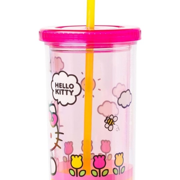 🆕 Hello Kitty Spring and Summer Flowers Rainbow Plastic Cold Cup with Lid/Straw - Picture 4 of 6